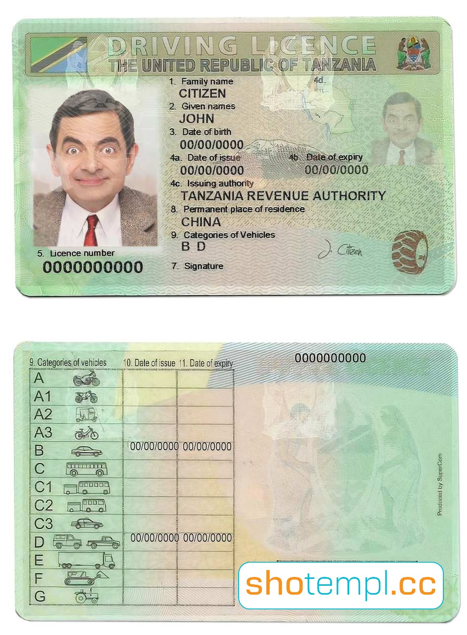 Tanzania Driver License PSD Template